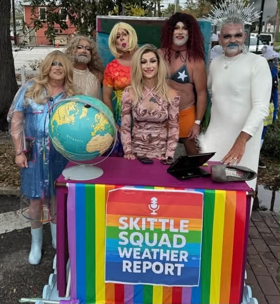 Skittle Squad Weather Report — Pride parade float